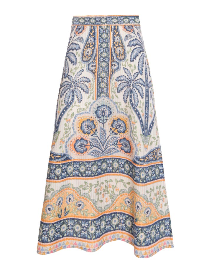 Vintage Ethnic Print One-Piece Swimsuit and Skirt