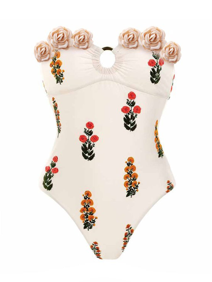 Fashion Flower Design Beach One Piece Swimsuit