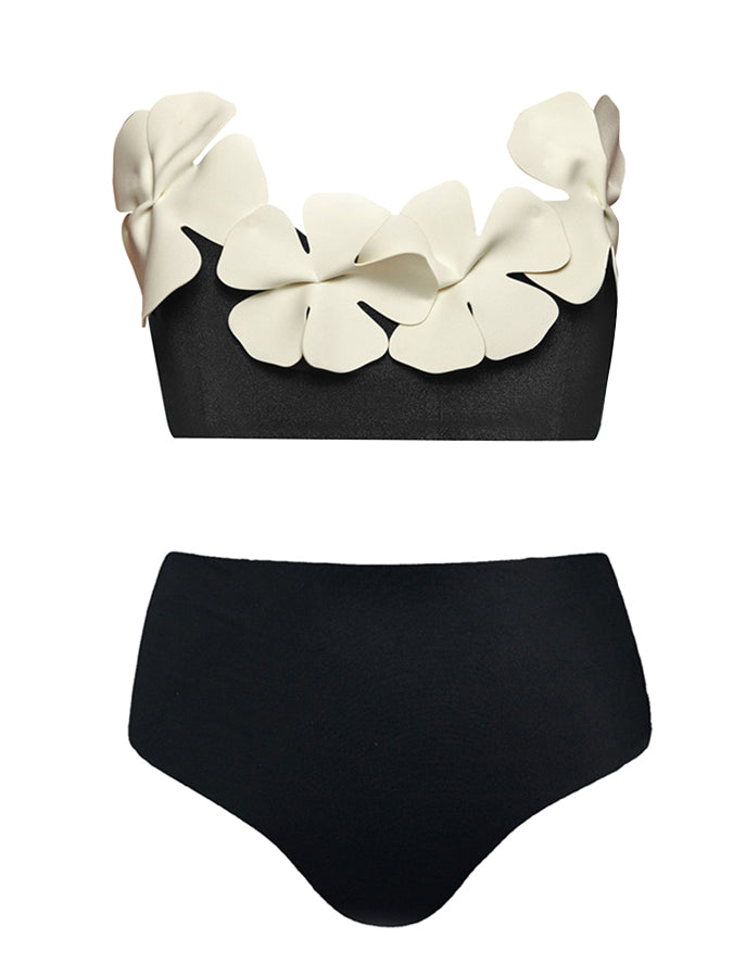Fashion Solid Color Flower Design Bikini Swimsuit