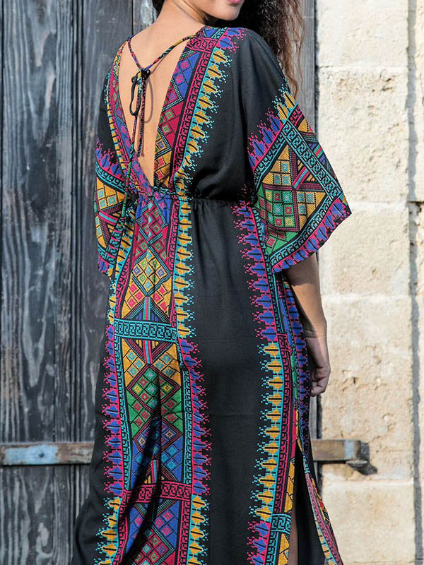 Ethnic Printed Flared Sleeves Cover-Ups Tops