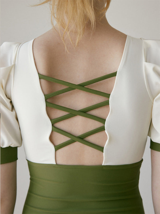 Green Fashion Panel One Piece Swimsuit