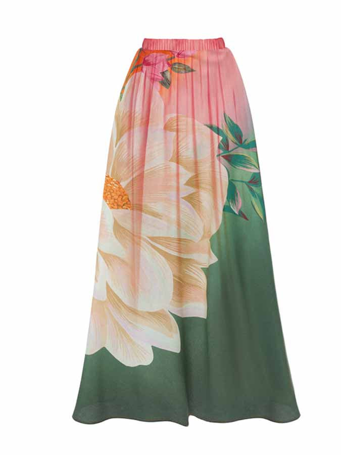 Gradient Drawstring One-Piece Swimsuit and Skirt