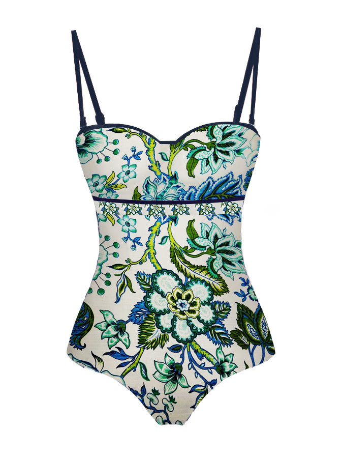 Fashion Vintage Floral Print Swimsuit Set