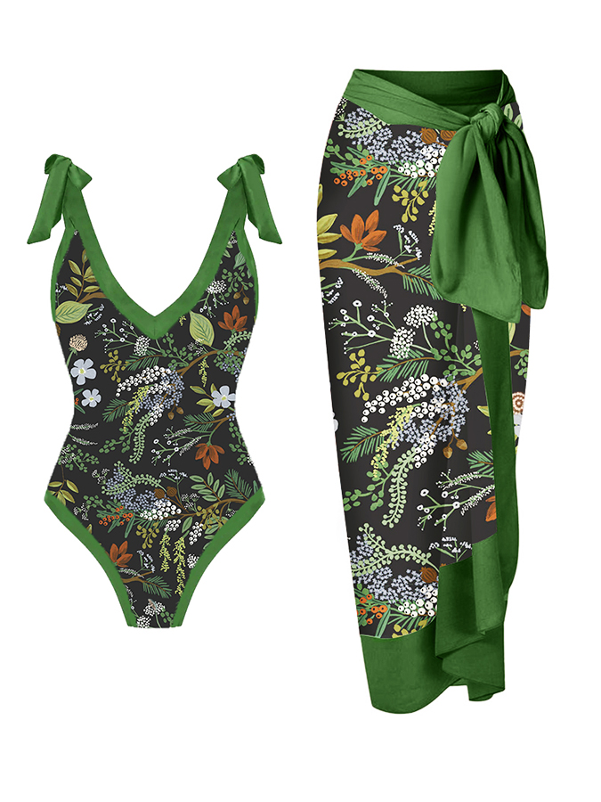 Botanical Print One Piece Swimsuits and Cover Up