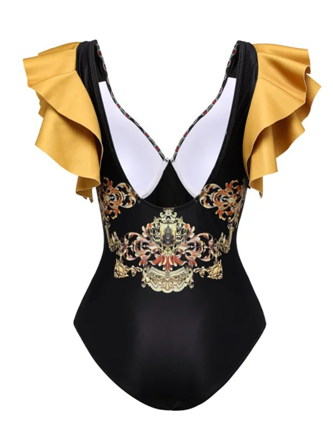 Ruffle Printed One Piece Swimsuit and Cover Up