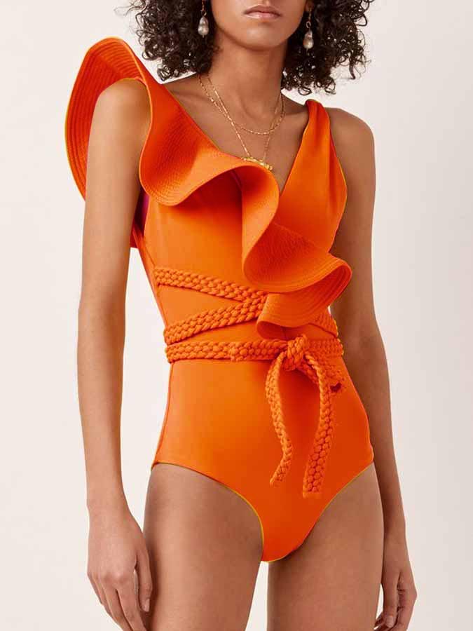 Ruffled Solid One-Piece Swimsuit