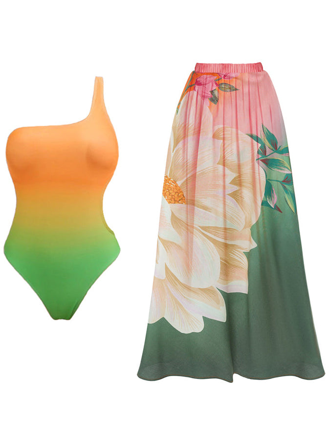 Fashion Gradient One Piece Swimsuit and Cover Up