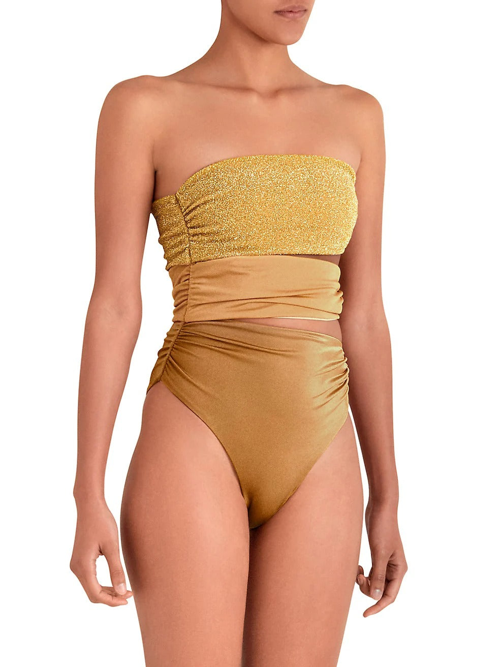 Gold Strapless Cut-Out One-Piece Swimsuit