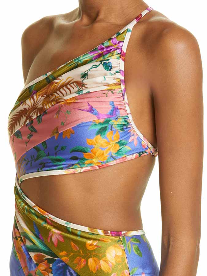 Floral Cutout One-Shoulder One-Piece Swimsuit