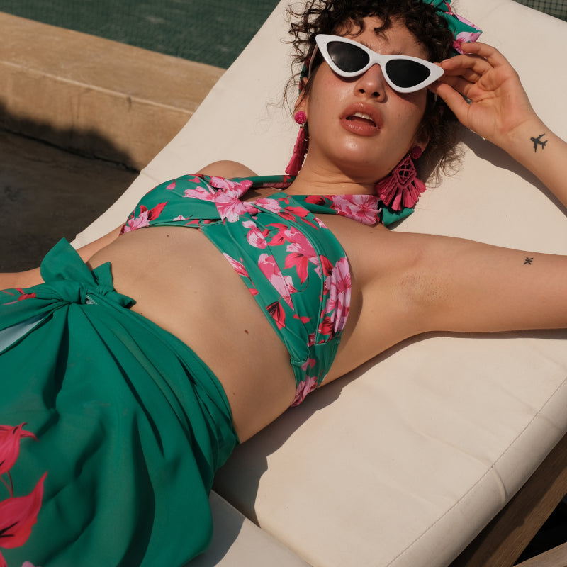 Floral Printed Halter Bikini Swimsuit and Sarong