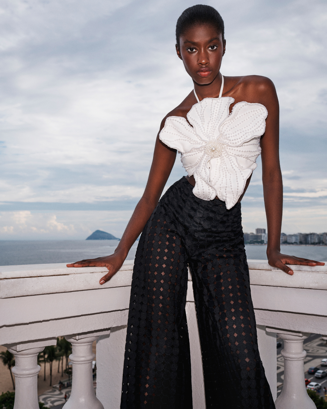 Beaded 3D Floral Swimsuit and Pants