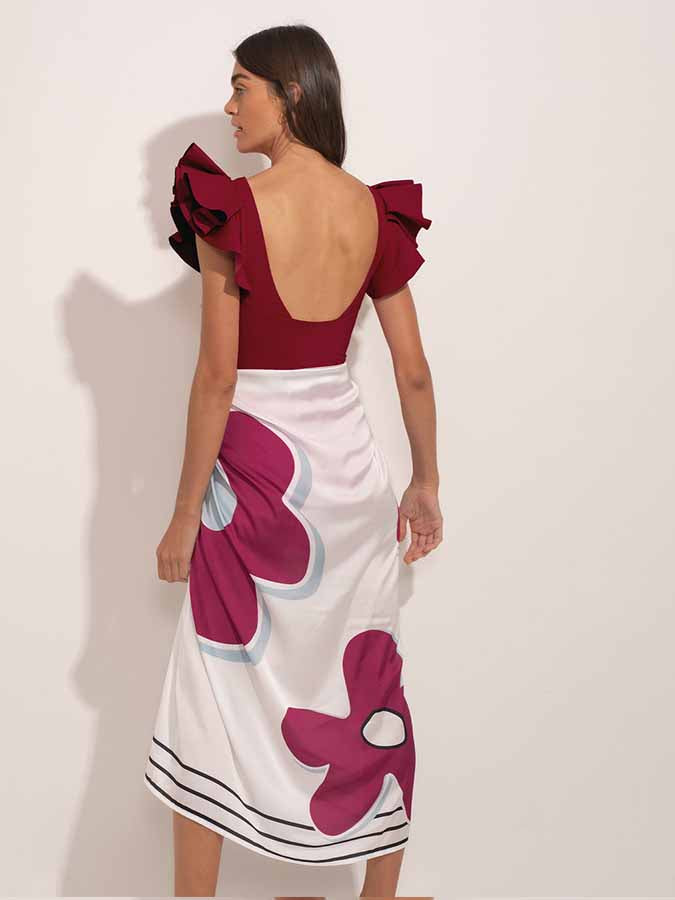 V-Neck Solid Ruffle One-Piece Swimsuit and Cover-Up