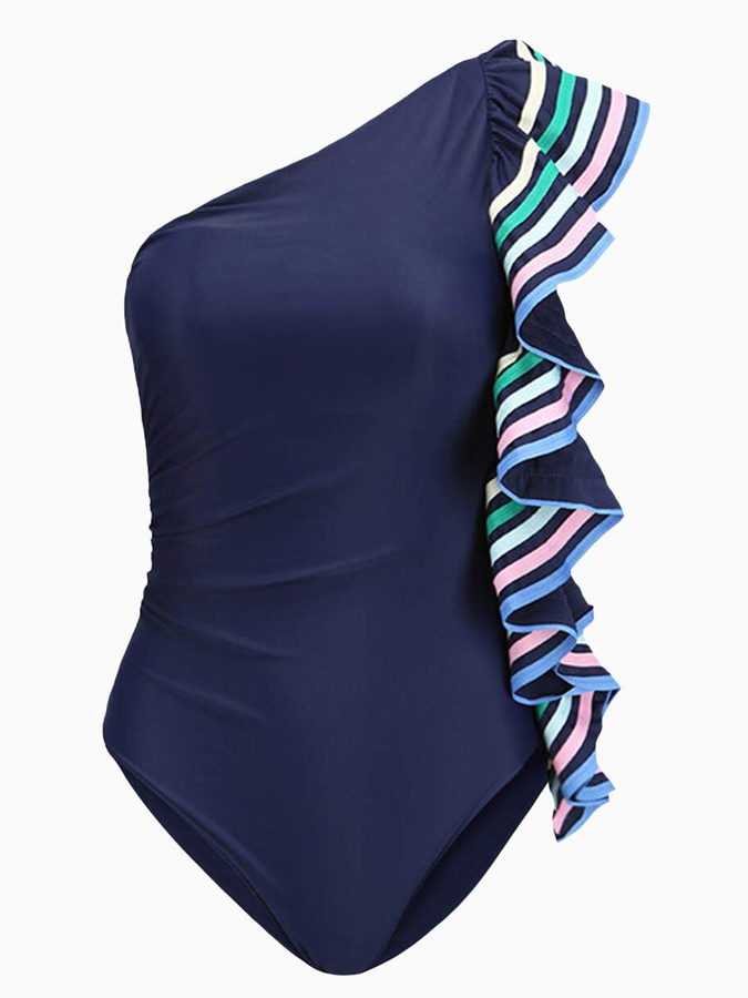 Ruffled Panel Fashion One-Piece Swimsuit