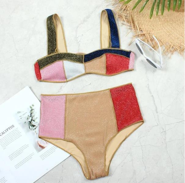 Color Block High Waist Bikini Swimsuit