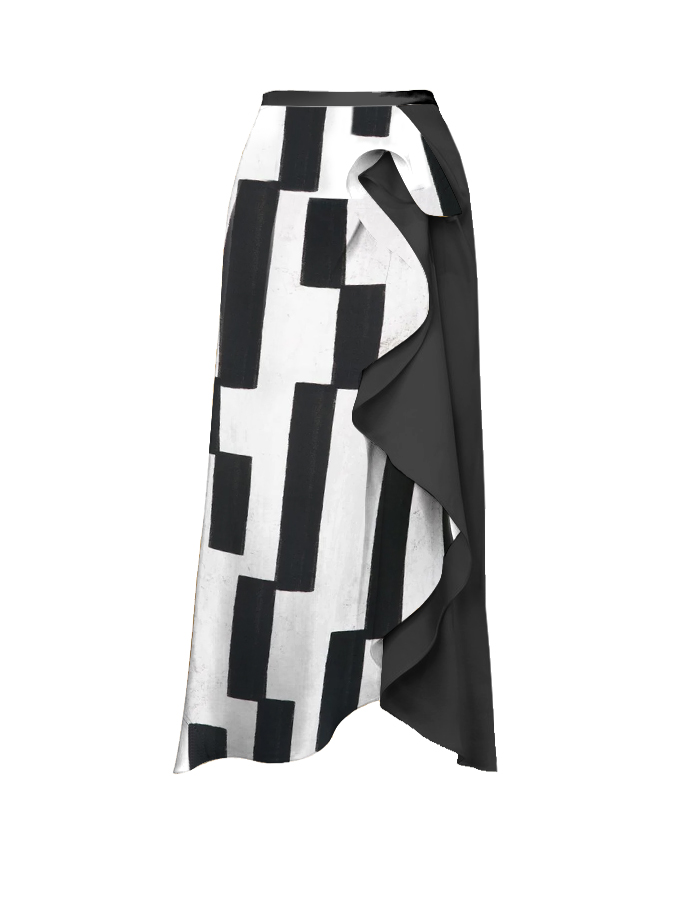 Black & White Offset Stripes Print One Shoulder One Piece Swimsuit And Cover Up