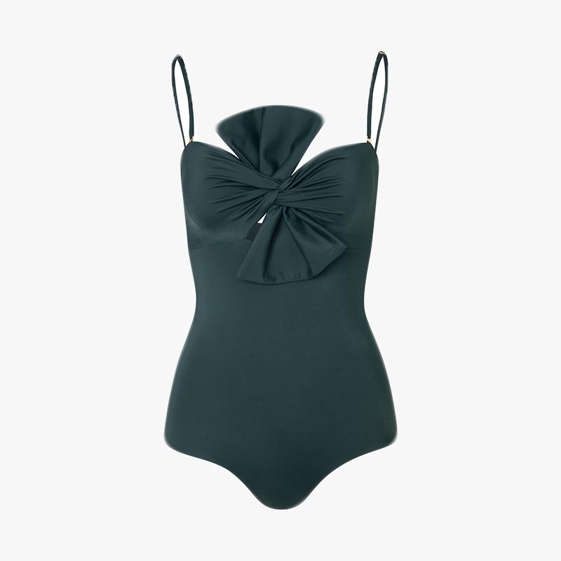Solid Color Bow Sexy One Piece Swimsuit