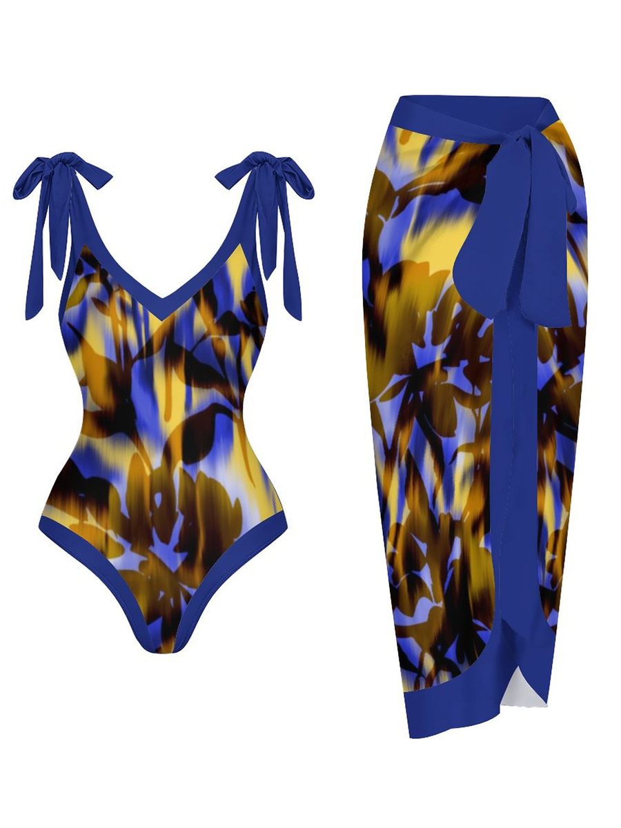 Casual Printed One-Piece Swimsuit And Cover Up 2305102504