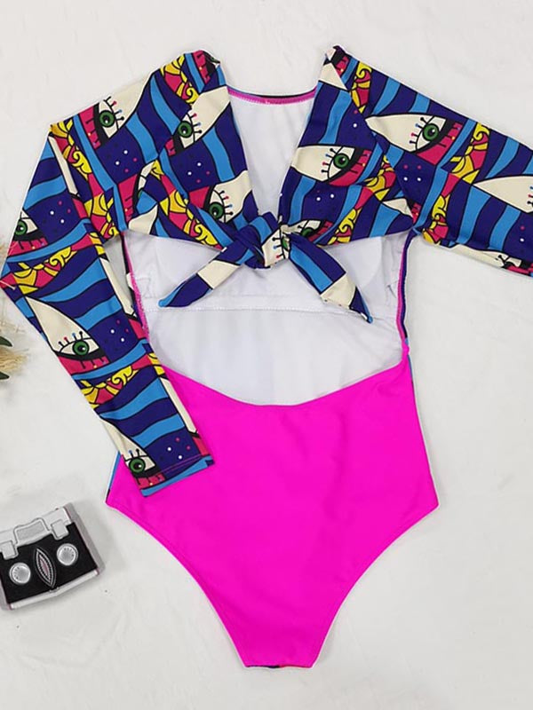Abstract Print Long Sleeve Backless Wetsuit