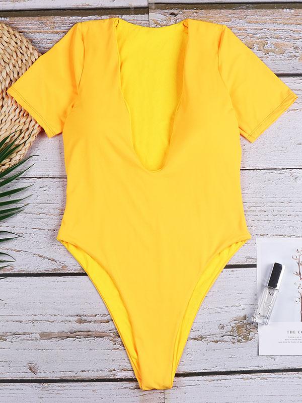 Sexy Deep V-Neck Slim Down One-Piece Swimwear