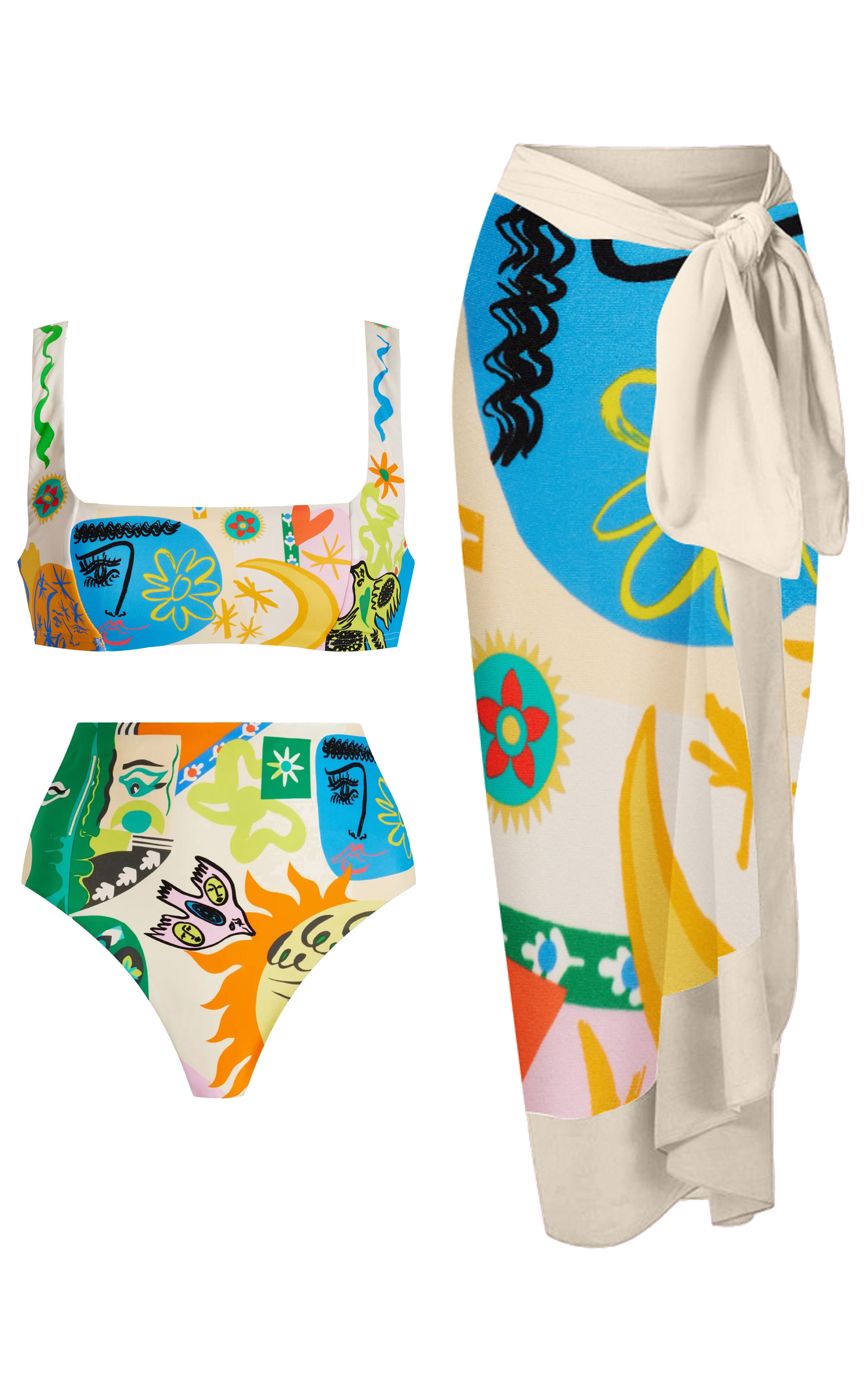 Abstract Colorblock Print Beach Bikini and Cover-up