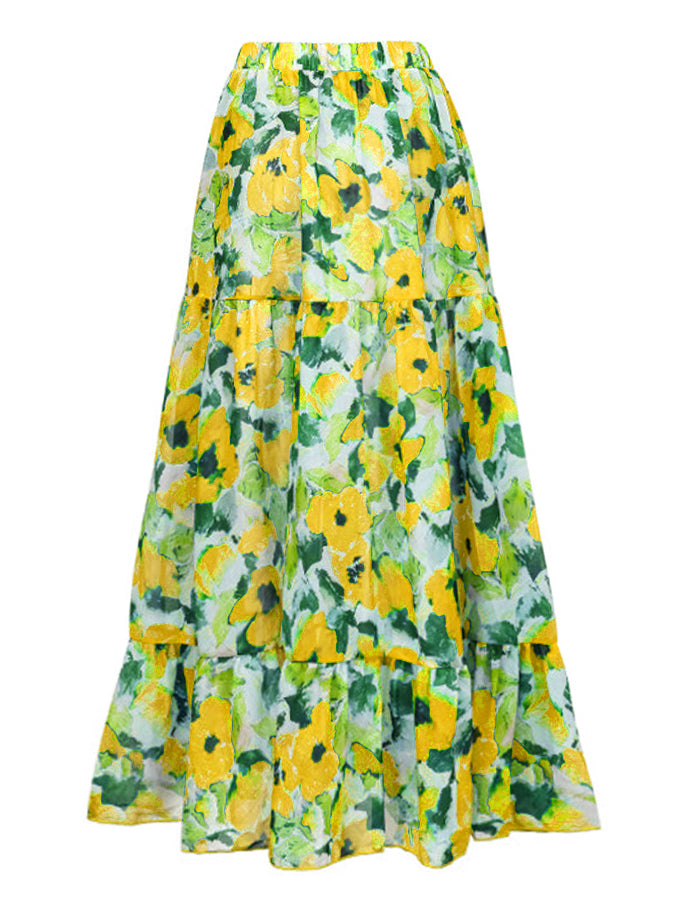 Fashion Flower Design Solid Color Beach One Piece Swimsuit