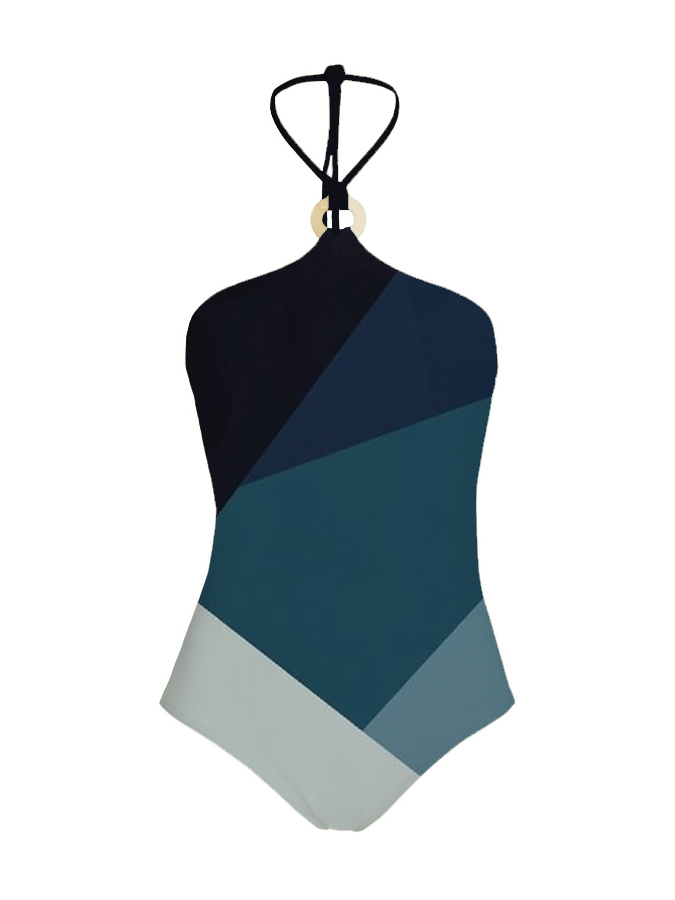 Color Block Halter One-Piece Swimsuit And Cover up