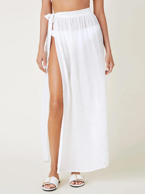 Fashion Split-Side Bandage Solid Color Cover-Up Swimwear