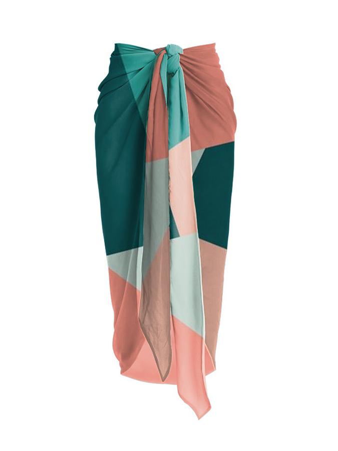 Color Block One-Piece Swimsuit And Cover Up