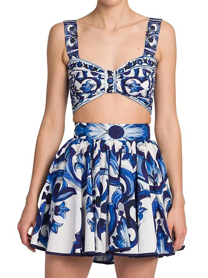 Fashion Vintage Print Bikini Swimsuit Set And Skirt