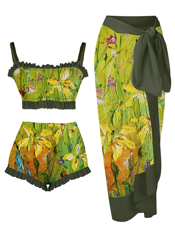 Fashion Floral Oil Print Swimsuit and Cover Up