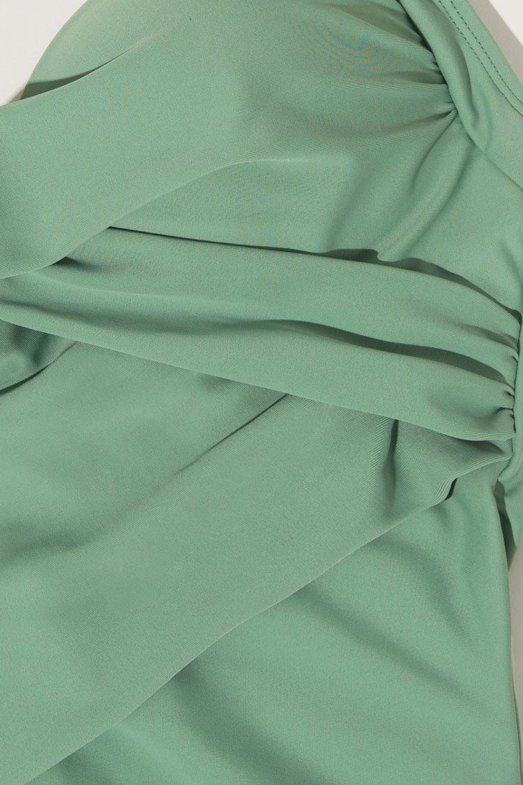 Forest Adventure Solid Wrap Front One Piece Swimsuit