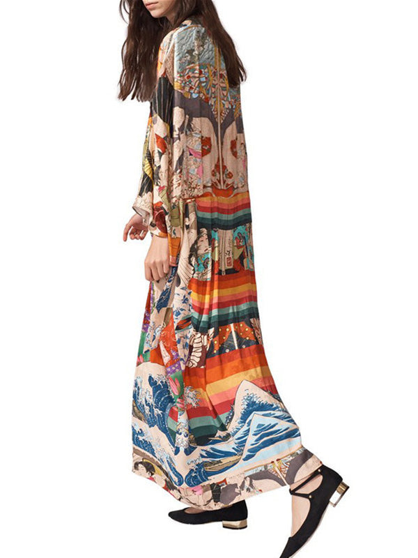 Quick-Drying Kimono Printing Loose Cardigan Cover-Up Swimwear