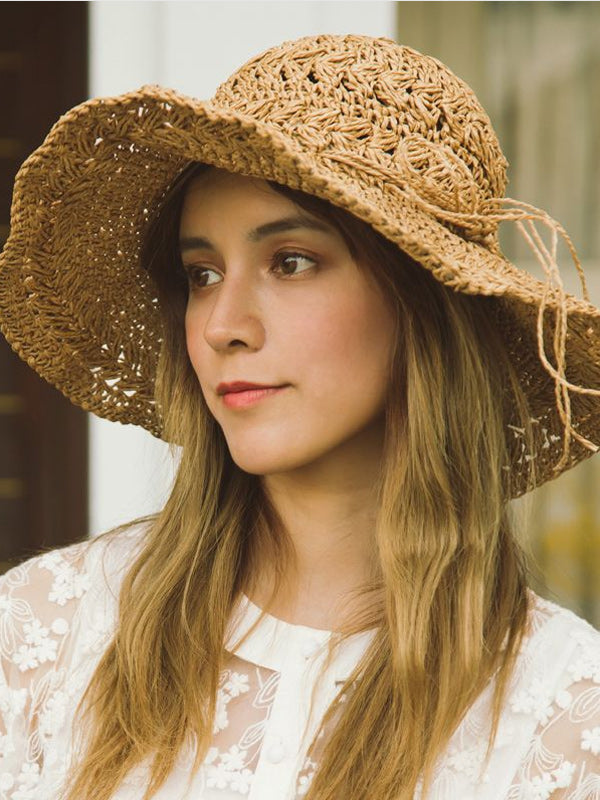 Sunscreen Solid Color Straw Woven Hollow Breathable Foldable Hat