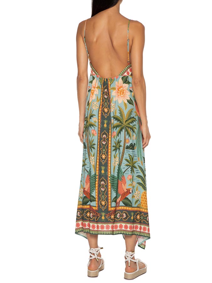 V Neck Vintage Print Swimsuit and Skirt