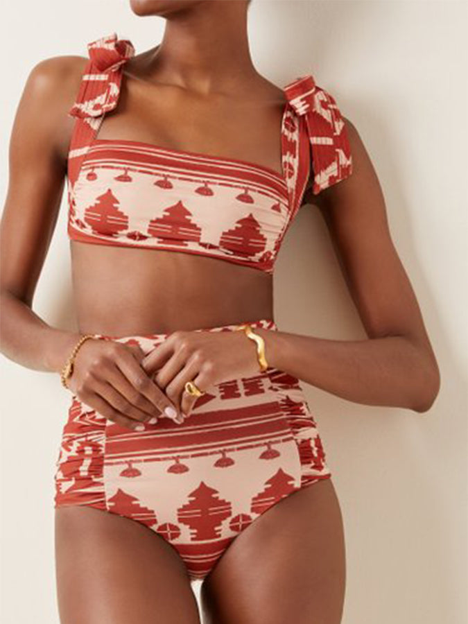 Print Lace Up Bikini Fashion Swimsuit