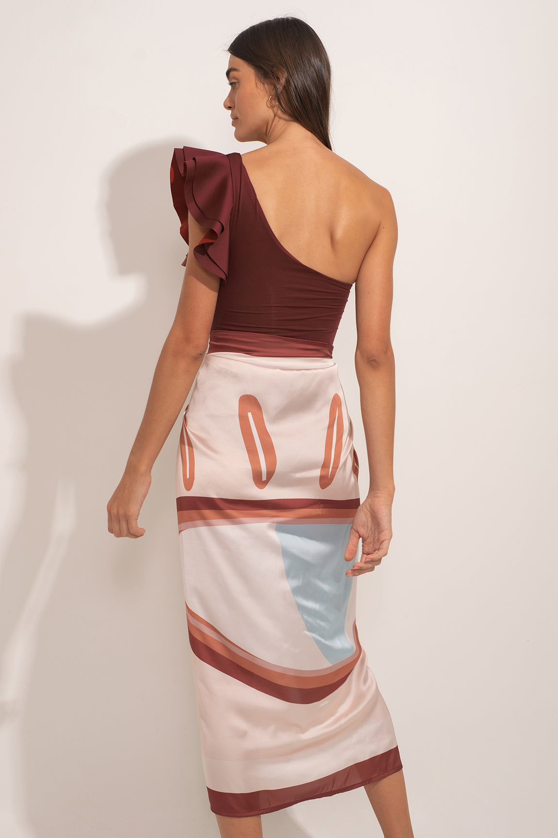 One-Shoulder Ruffled One-Piece Swimsuit Set