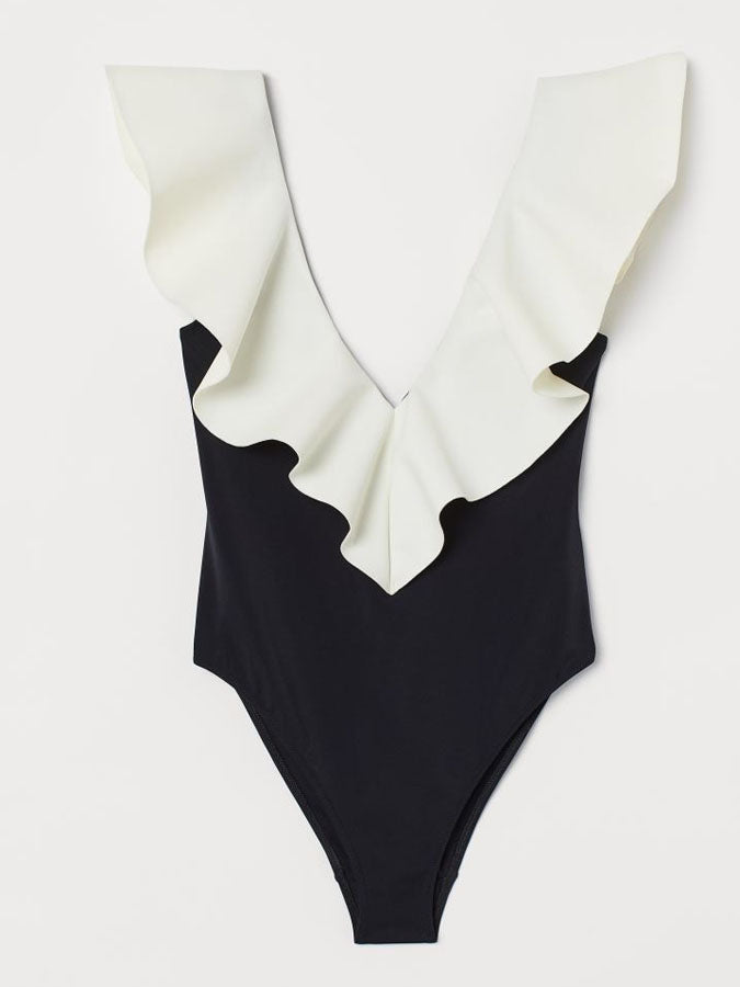 Colorblock Ruffled One Piece Fashion Swimsuit