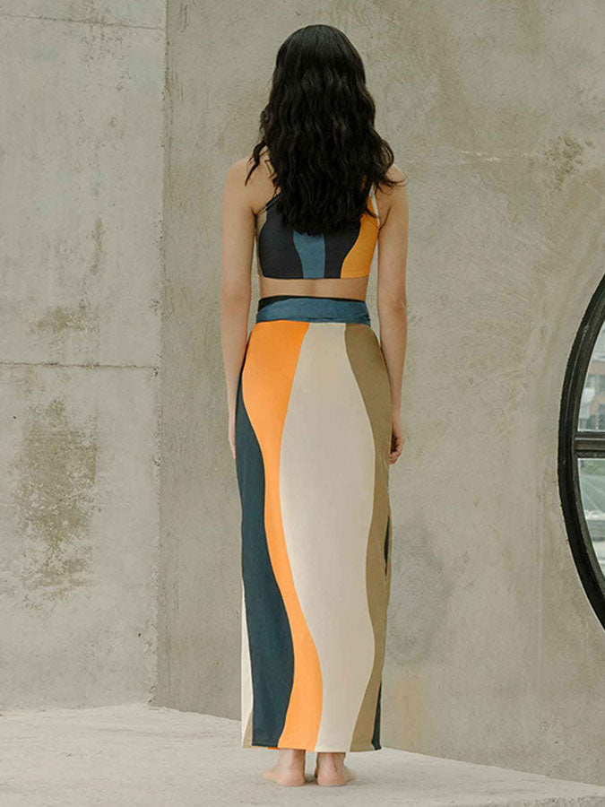 Vintage Colorblock Print Swimsuit Set