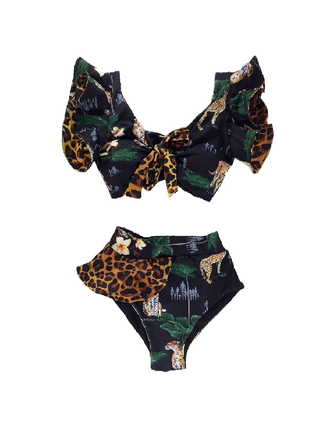 V-Neck Panel Ruffle Swimsuit