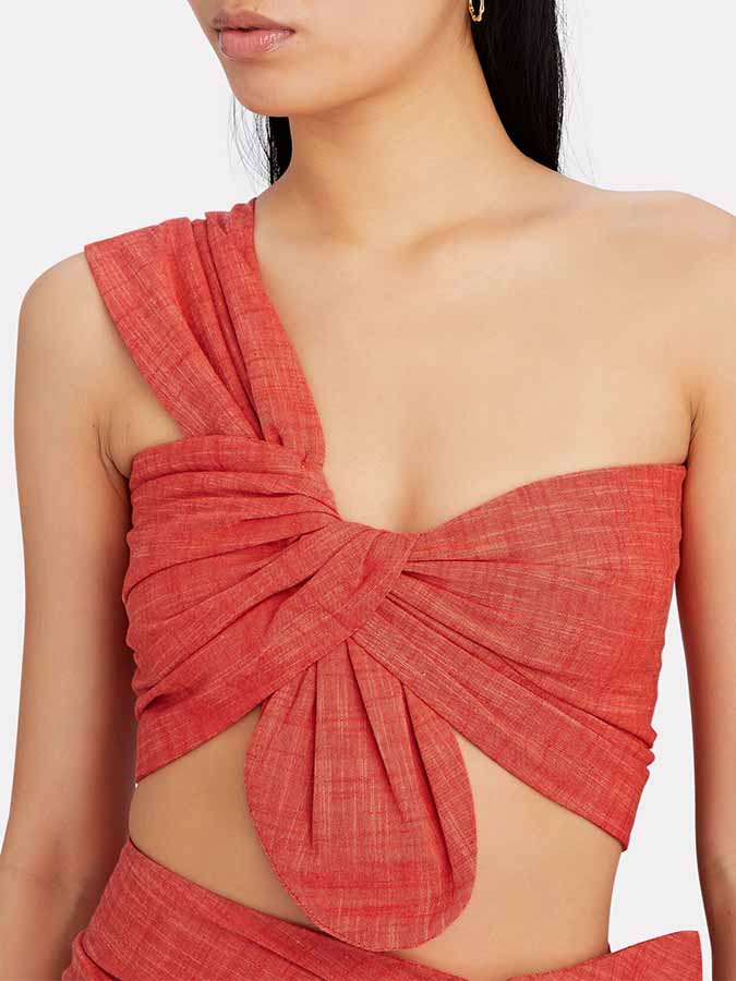 Solid One-Shoulder Swimsuit and Beach Skirt