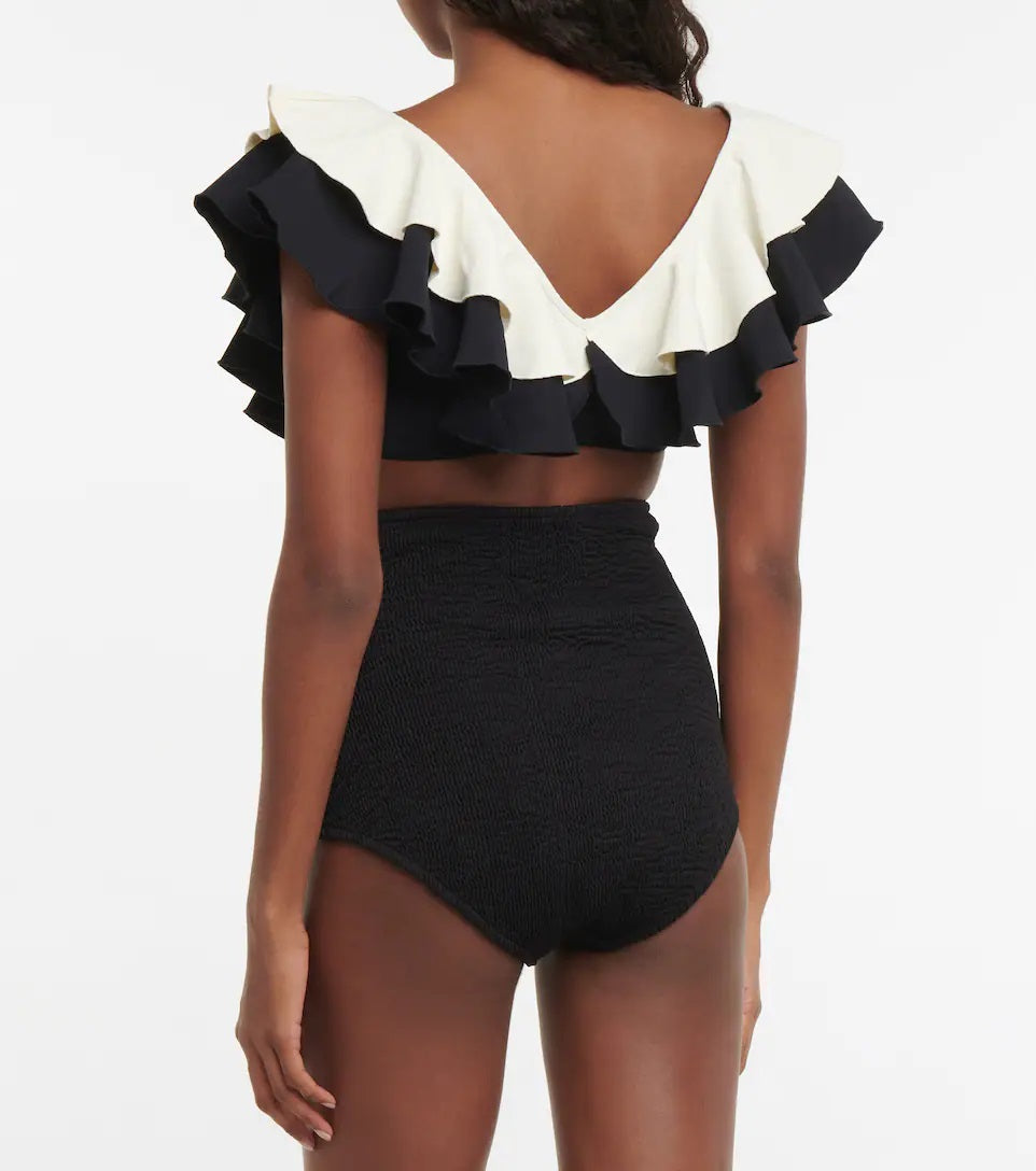 Ruffled Colorblock Split Swimsuit