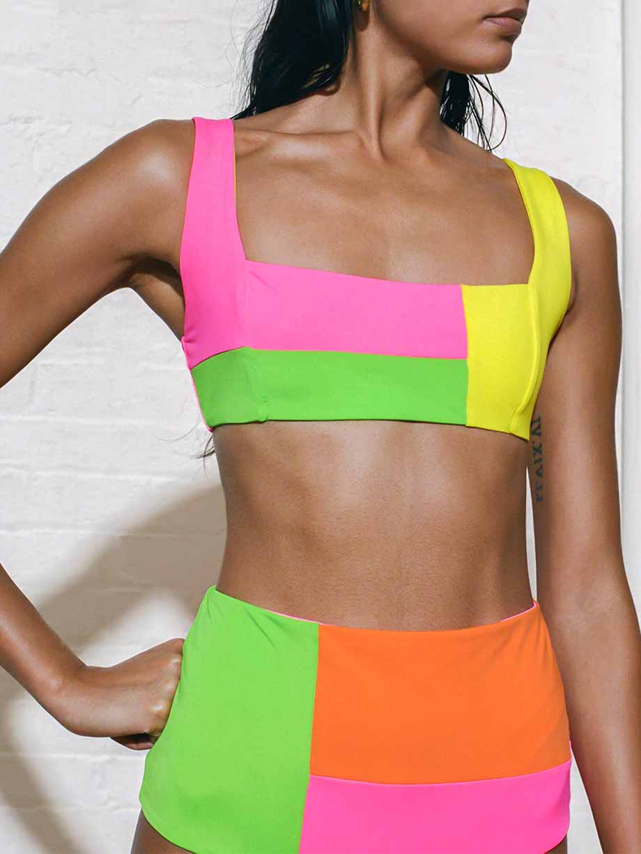 Fluorescent Colorblock Beach Bikini