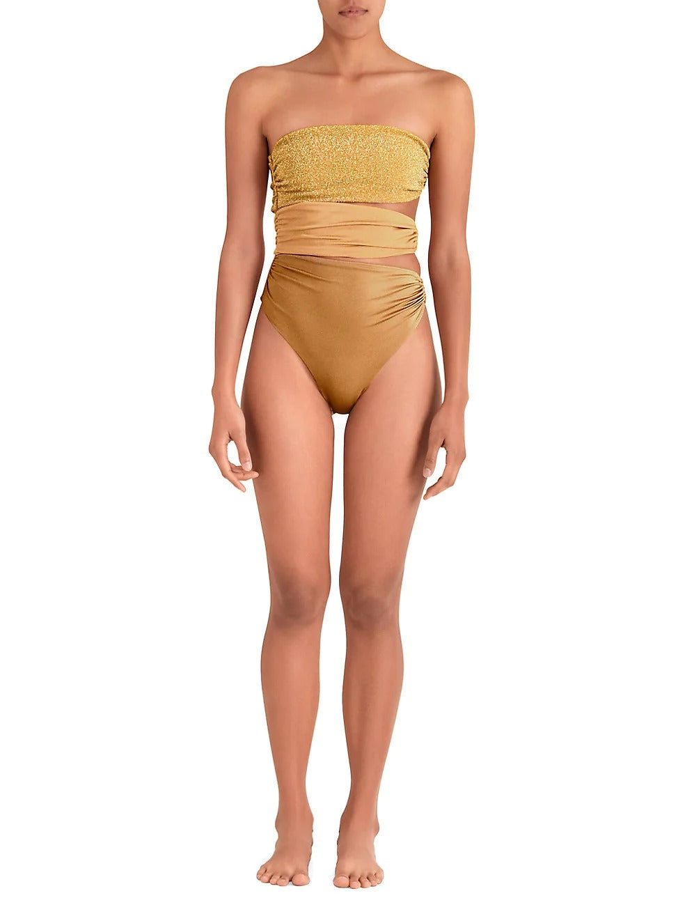 Gold Strapless Cut-Out One-Piece Swimsuit