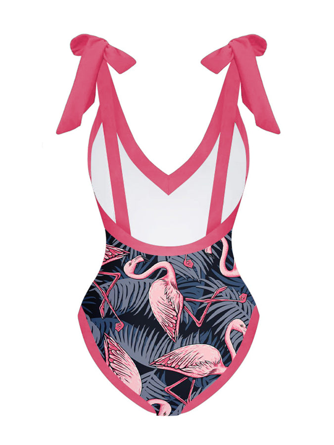 Fashion Print Tie One Piece Swimsuit