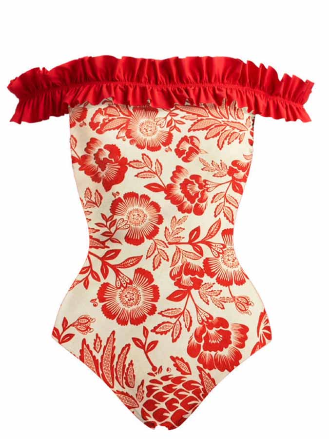 Printed Bandeau One-Piece Swimsuit and Skirt