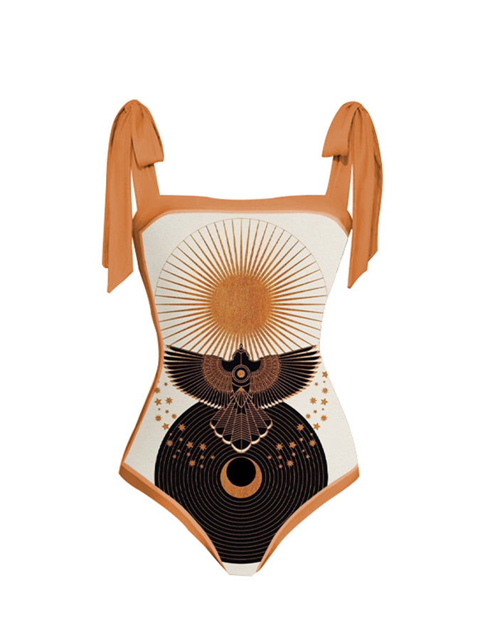 Fashion Print Tie One Piece Swimsuit
