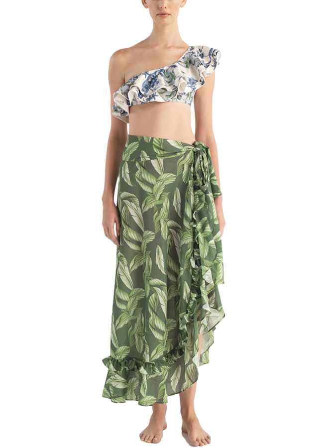 Vintage Floral Print Ruffle One Piece Swimsuit And Cover Up