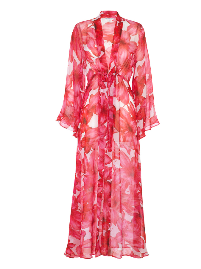 Beach Flower Print Swimsuit and Kimono