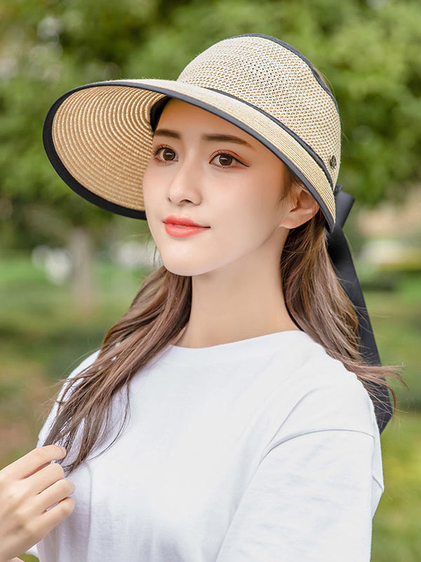 Solid Color Sunscreen Straw Woven Breathable Foldable Cap