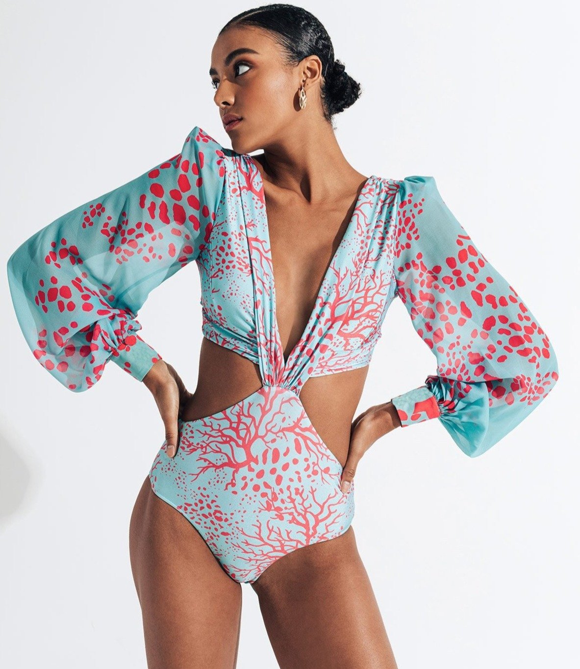 Long Sleeve Cutout Sexy One Piece Swimsuit